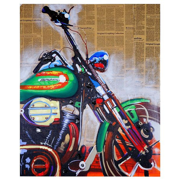 Mendler olieverf motorfiets, 100% handgeschilderde muurschildering XL, 100x80cm, 51270