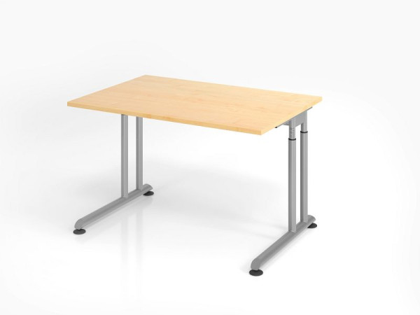 Hammerbacher bureau ZS12, 120 x 80 cm, blad: esdoorn, 25 mm dik, ABS dikke rand, rechthoekige vorm, zilver, VZS12/3/S