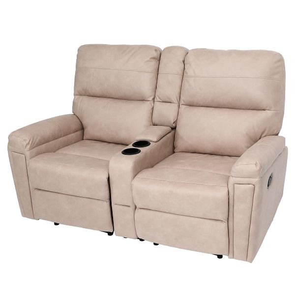 Mendler 2-zits bioscoopstoel HWC-K17, relaxfauteuil, tv-fauteuil, bank, nosag vering, bekerhoudervak, stof/textiel beige, 94725+94726+94727