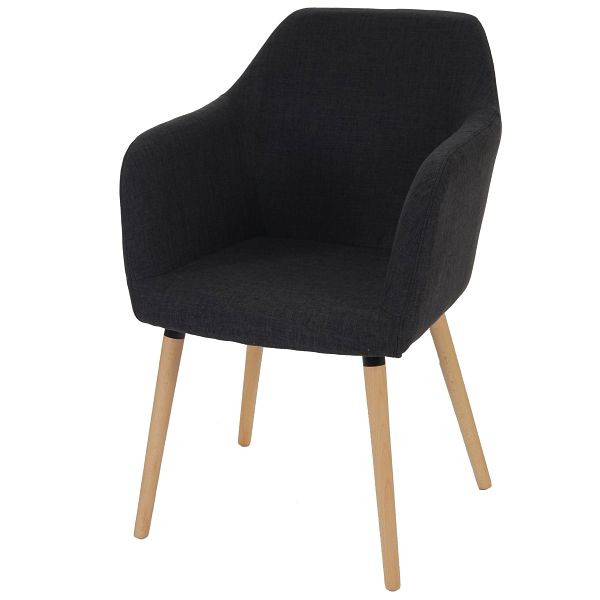 Mendler eetkamerstoel Malmö T381, stoel keukenstoel, retro jaren 50 design, textiel, donkergrijs, lichte poten, 39629