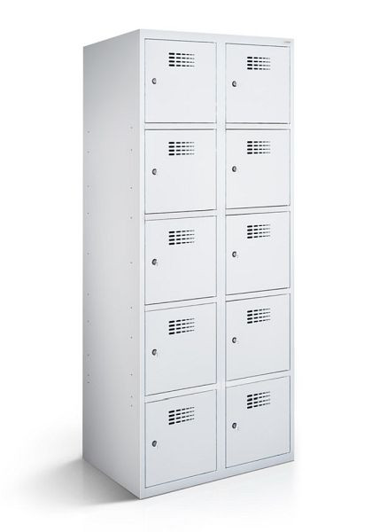 KEMMLIT lockerkast met 2 vakken en 10 deuren 30cm met gesloten bodem, lichtgrijs 7035, draaibare sluiting, 100690