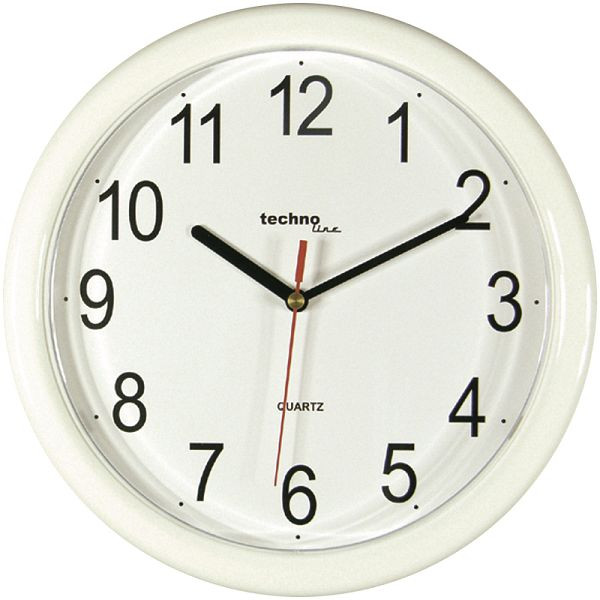 Technoline quartz wandklok wit, kunststof frame, afmetingen: Ø 250 x 24 mm, WT 600 wit
