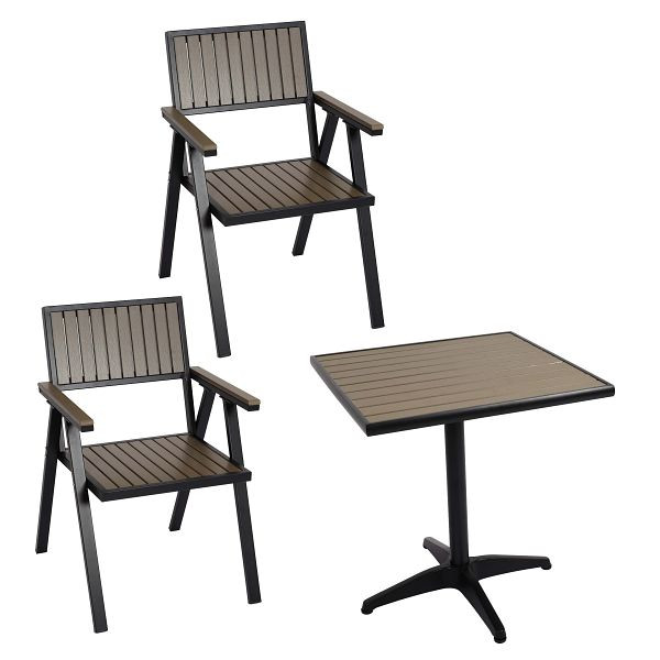 Mendler set van 2 tuinstoelen + tuintafel HWC-J95, stoeltafel, gastro outdoor coating, aluminium polywood, zwart, grijs, 84858 + 84862