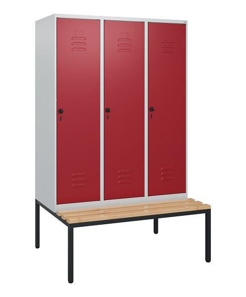 C+P luierkastje Classic PLUS, met onderbank, 3 vakken, 1950x1200x815mm, 7035/3003, draaibare sluiting, beuken zitlat, 0800505-32 S10001