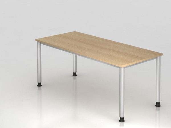 Hammerbacher bureau 4 voet rond 180x80cm eiken/zilver, rechthoekige vorm, VHS19/E/S