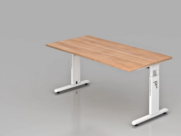 Hammerbacher bureau C-poot 160x80cm walnoot/wit, werkhoogte 65-85 cm, VOS16/N/W