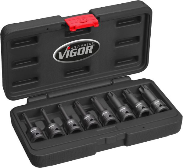 VIGOR slagmoersleutel schroevendraaier bitset voor binnen TORX® profiel, aantal gereedschappen: 8, V7017