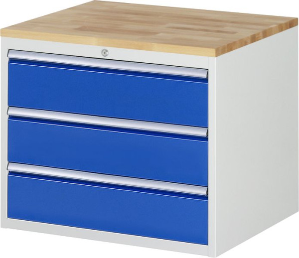 RAU ladekast serie 7000, B770 x D650 x H645mm, 3 x lade maat XL 3xH180 mm, massief beuken werkblad, dikte 25 mm, 03-XL3.0A-B.11