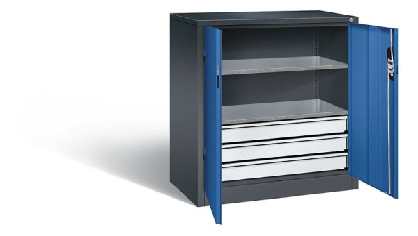 C+P gereedschapskast Acurado, H1000xW930xD500mm, kleur: zwartgrijs / gentiaanblauw, verzonken handgreep, 8821-5035 S10099