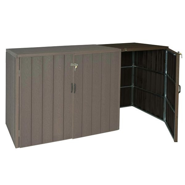 Mendler XL 1/2 WPC vuilnisbakbekleding uitbreiding HWC-J28, premium vuilnisbakbox, metaal houtlook, bruin, 76041+76042
