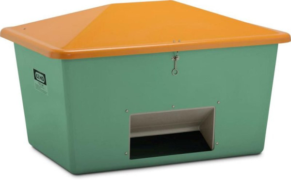 Cemo gritcontainer 1100 l, met uitnameopening, groene container, oranje deksel, afmetingen: 163 x 121 x 101 cm, 7442