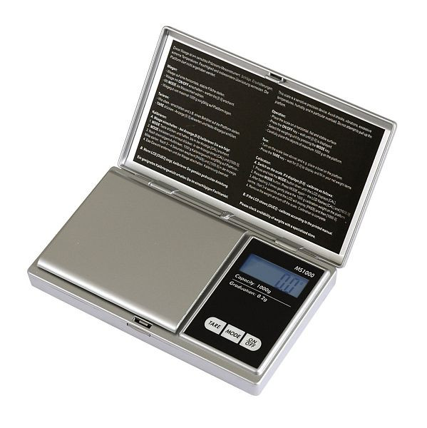 PESOLA zakweegschaal met capaciteit 1000 g zilver, schaalverdeling 0,2 g, roestvrijstalen platform, CE, RoHS, MS1000