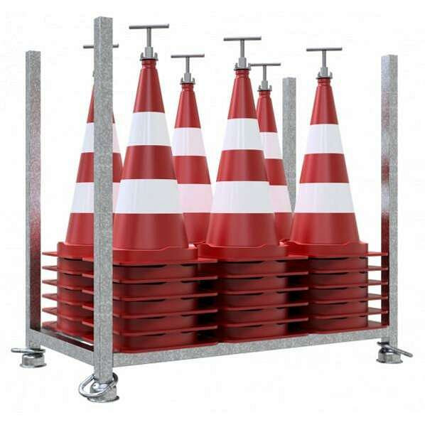 Schake verkeerskegelset bestaande uit: 1 x pallet voor verkeerskegels (art.nr. 3L5075-5), 36 x verkeerskegels (art.nr. 3L750TL), 3L750TL-SET