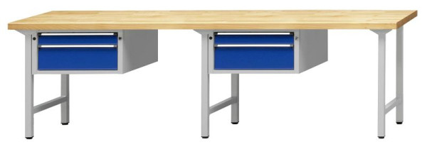 ANKE combinatie werkbank; 2 werkplekken; 2800x700mm; Links 1 onderkast 660x615x330 mm, 2 laden 90, 180 mm