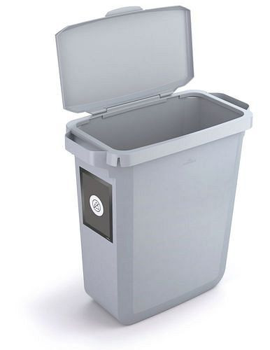 VAR-prullenbak van polyethyleen (PE), 60 liter, grijs, grijze scharnierende deksel, met informatieframe, 311655