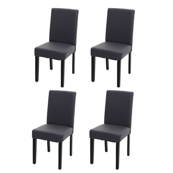 Mendler set van 4 eetkamerstoelen stoel keukenstoel Littau, kunstleer, grijs mat, donkere poten, 74523