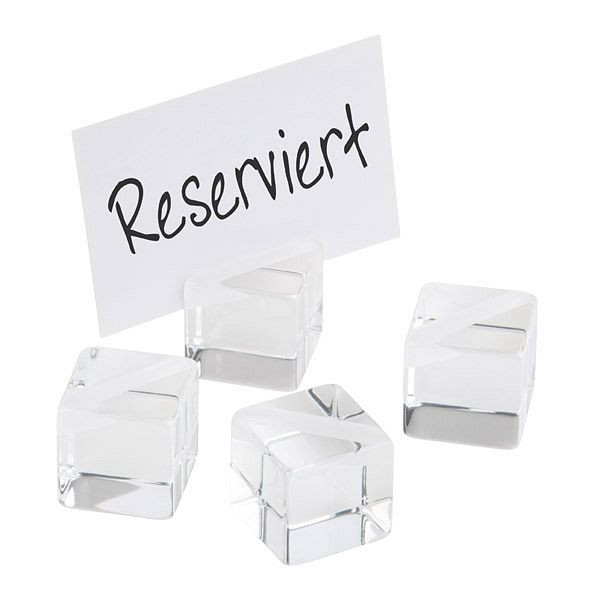 APS kaarthouder vierkant, set van 4, elk 3 x 3 cm, hoogte: 3 cm, acryl, inclusief 20 witte labelkaarten, 00078