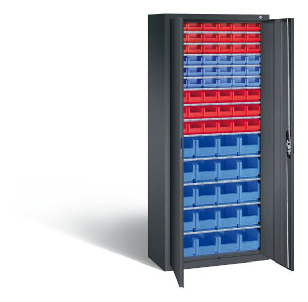 C+P tijdschriftenkast serie 13, H1690xB700xD300mm, kleur: zwart-grijs, verzonken handgreep, 133413-27 S10036