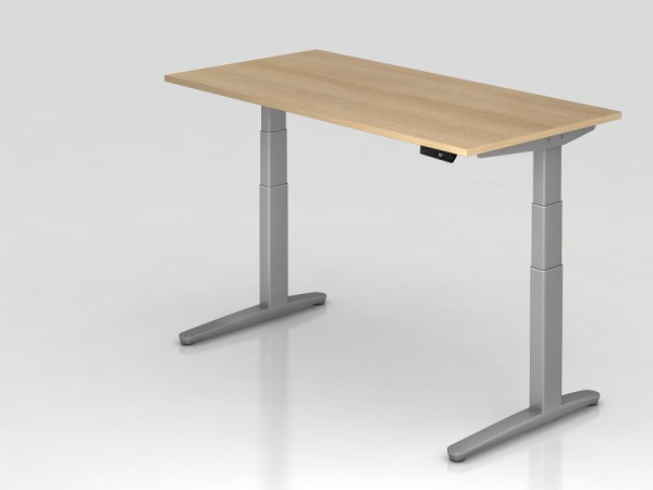 Hammerbacher elektrisch zit-sta bureau 160x80cm eiken/zilver, rechthoekige vorm, VXBHM16/E/SS