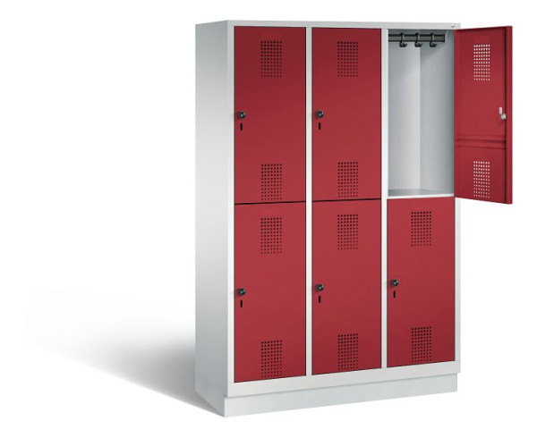 C+P locker dubbeldekker Evolo, H1800xB1200xD500mm, kleur: lichtgrijs/robijnrood, 48320-32 S10031