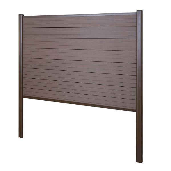Mendler WPC inkijkscherm Sarthe, schutting windscherm, aluminium paal voor in beton, basiselement, 190cm bruin, 2x64889+76232+76235+76259