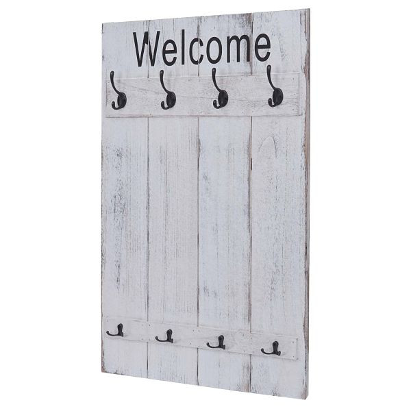 Mendler wandkast HWC-C89 Welcome, kastkast paneel, vintage shabby look, 91x60cm, wit, shabby, 61921
