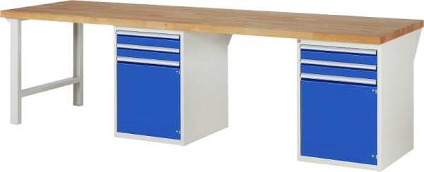 RAU werkbank serie 7000 - modulaire opbouw, 2 onderbouwcontainers (2x lade, 1x draaideur), 3000x840x900 mm, 03-7503A8-309B4S.11