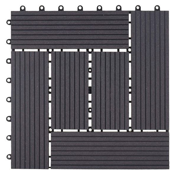 Mendler WPC vloertegel Rhone, houtlook balkon/terras, 11x elk 30x30cm = 1m², Premium, antraciet offset, 57979