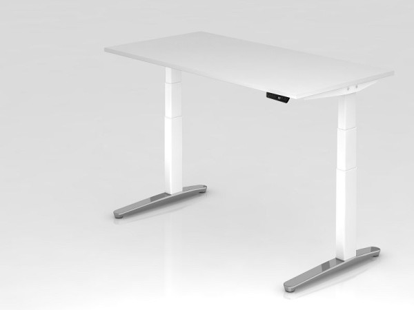 Hammerbacher elektrisch zit-sta bureau 160x80cm wit/wit, gepolijst, rechthoekige vorm, VXBHM16/W/WC