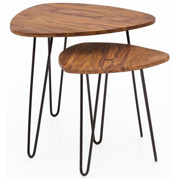 Wohnling Design Sheesham metalen bijzettafel set van 2 klein, WL5.659