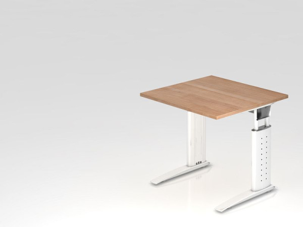 Hammerbacher bureau C-poot 80x80cm walnoot/wit, werkhoogte 68-86 cm verstelbaar, VUS08/N/W