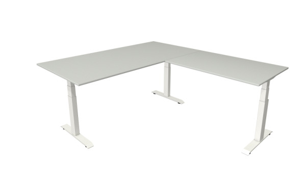 Kerkmann sta-/zittafel Move 4 nieuw 200 x 100 cm met verlengstuk 120 x 80 cm frame wit, tafelblad lichtgrijs, 10093311