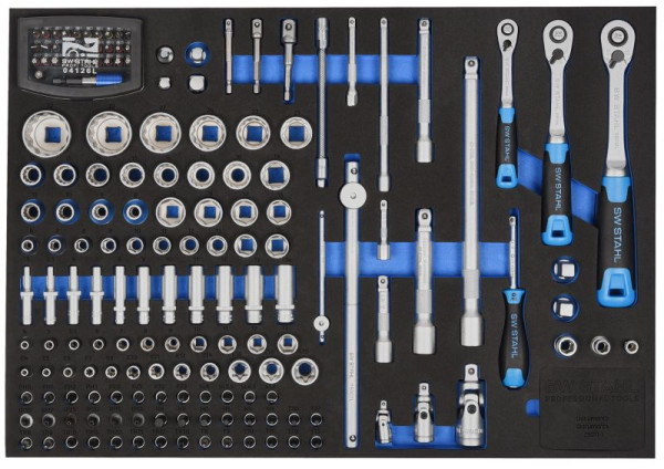 SW-Stahl werkplaatswagen assortiment, dopsleutels 1/4", 3/8", 1/2", met ratel, 167 stuks, Z3011-1