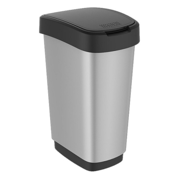 Stein HGS HGS afvalbak -Twist-, 50 liter / 602 x 298 x 401 mm, zwarte deksel / zilveren emmer, 37777