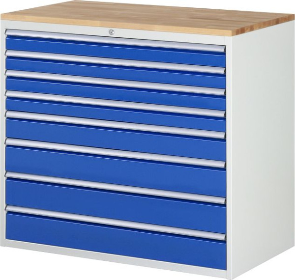 RAU ladekast serie 7000, massief beuken werkblad, 8 x lade maat XXL 4xH90, 1xH120, 3xH150 mm, 1145x1035x650 mm, 03-XXL7.8A-B.11