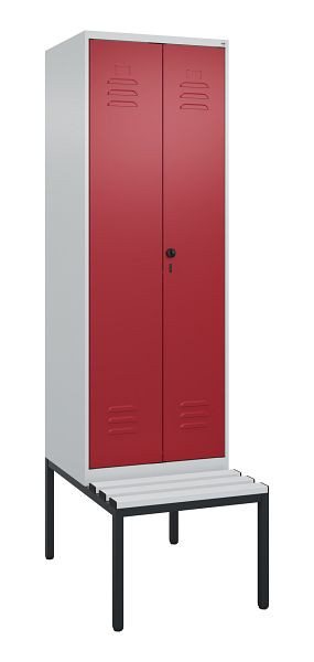 C+P luierkluis Classic PLUS, dubbele locker, 2 vakken, 2120x600x815mm, 7035/3003, draaigrendel, met bank eronder, 0800527-20P S10031
