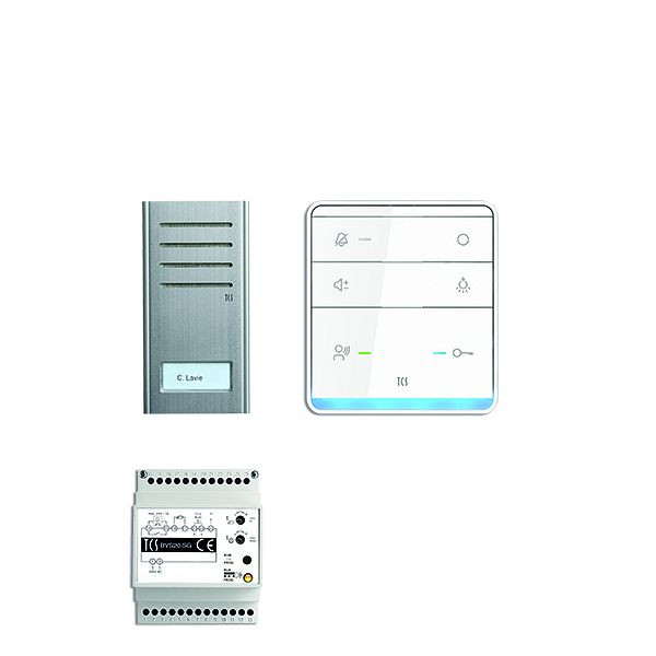 TCS deurbediening audio: pack AP voor 1 wooneenheid, met buitenpost ASX 1 belknop, 1x handsfree luidspreker ISW5010, bedieningseenheid BVS20, PSX2310-0000