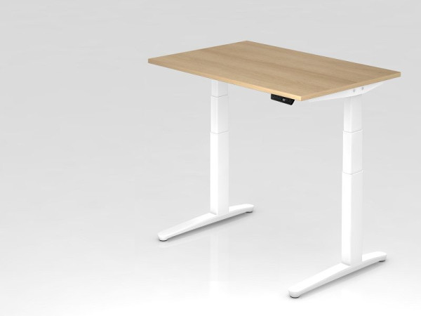 Hammerbacher elektrisch zit-sta bureau 120x80cm eiken/wit, rechthoekige vorm, VXBHM12/E/WW