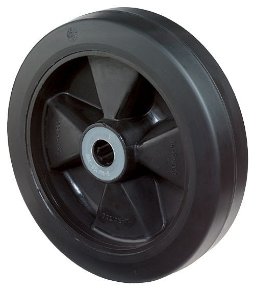 BS Rollen rubberen wiel, wielbreedte 30 mm, wiel-Ø 100 mm, draagvermogen 140 kg, zwarte elastische banden, kunststof wiellichaam, rollager, VE = 4 stuks, B60.100