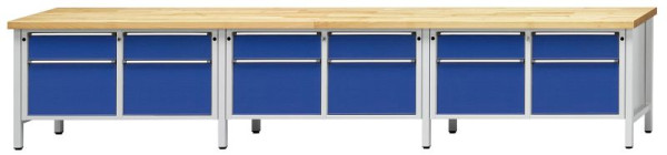 ANKE kastwerkbank; 3 werkplekken; 4050x700mm; Links 2 laden 180, 360 mm; Rechts 2 laden 180, 360 mm