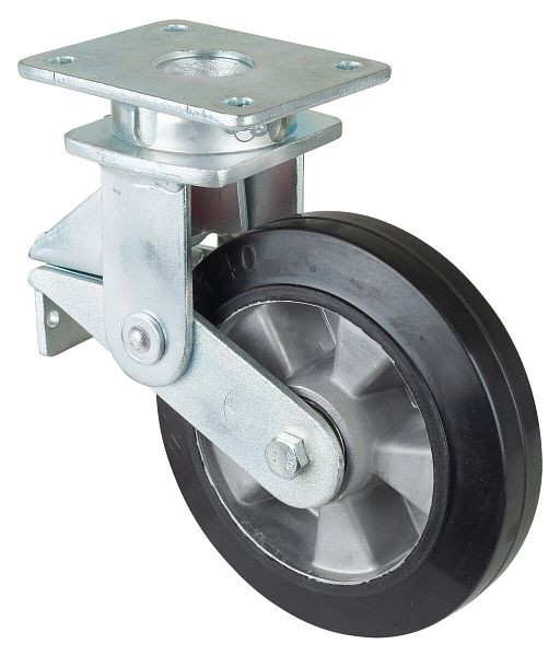 BS Rollen Veerbelaste zwaarlastwielen, breedte 50 mm, Ø200 mm, tot 450 kg, zwarte elastische banden, aluminium wiellichaam, kogellagers, T100.B80.200