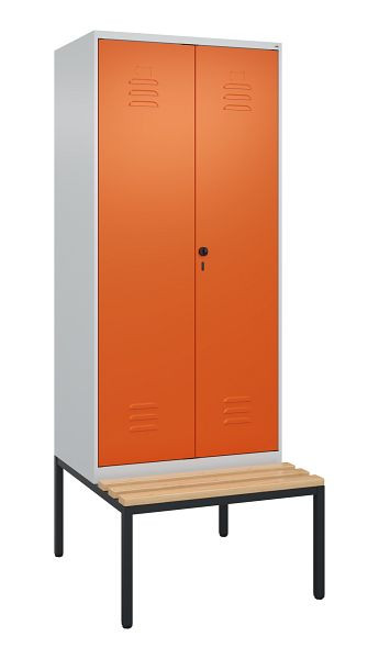 C+P luierkastje Classic PLUS SW, 2 vakken, 2120x800x815mm, 7035/2004, draaigrendel, met onderbank, beukenhouten zitlat, 0800527-22 S10089