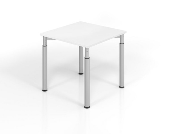 Hammerbacher bureau YS08, 80 x 80 cm, blad: wit, 25 mm dik, ABS dikke rand, rechthoekige vorm, zilver, VYS08/W/S