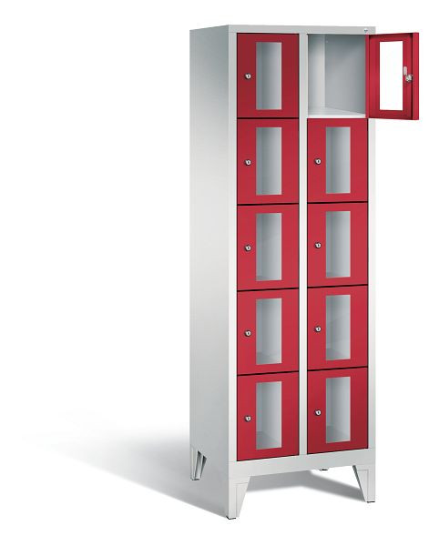 C+P lockerkast Classic, H1850xB610xD500mm, kleur: lichtgrijs / vuurrood, 8010A205 S10025