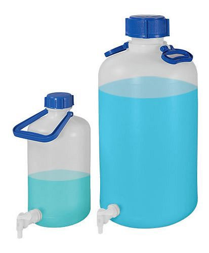 DENIOS wijdhalsflessen van PE-HD, uitloopkraan, 1 handgreep, 5 liter, 281-916