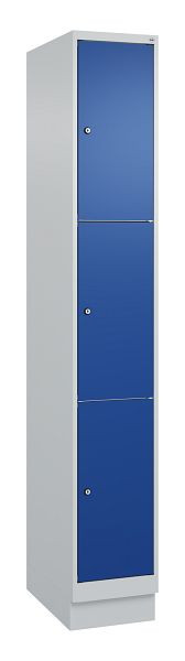 C+P lockerkast Classic PLUS, onderstel, 1950x300x500mm, 7035/5010, met 3 vakken, 080020-103 S10003