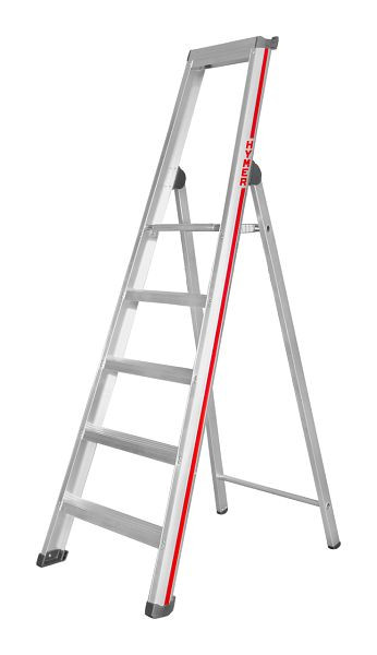 HYMER opstapladder met platform, eenzijdig toegankelijk, 5 treden, lengte 1,95 m, stahoogte: 1,14 m, 602605