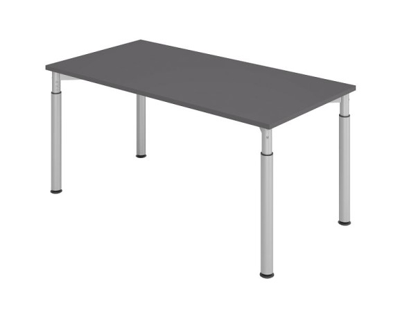 Hammerbacher bureau YS16, 160 x 80 cm, blad: esdoorn, 25 mm dik, ABS dikke rand, rechthoekige vorm, zilver, VYS16/G/S
