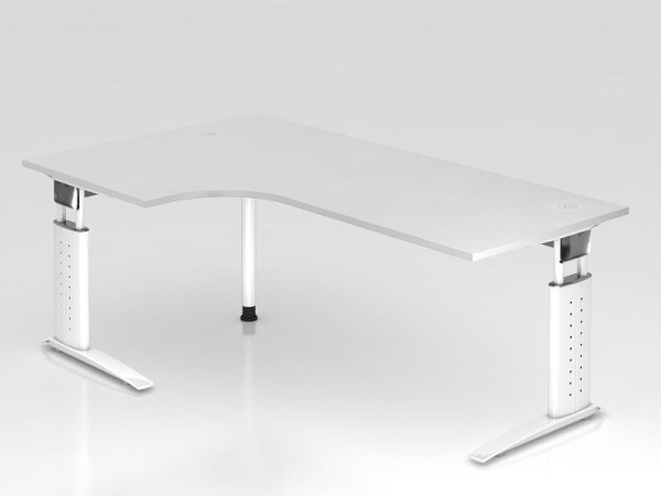 Hammerbacher hoektafel C-poot 200x120cm 90° wit/wit, hoekvorm 90°, links of rechts monteerbaar, werkhoogte 68-86 cm, VUS82/W/W