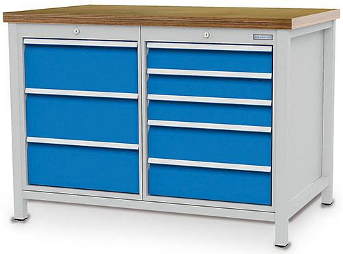 Bedrunka + Hirth box werkbank serie 1200 R18-24, 3x200 mm, 3x100, 2x150 mm, volledig uittrekbare lades, 1200 x 750 x 859 mm, 03.12.07V